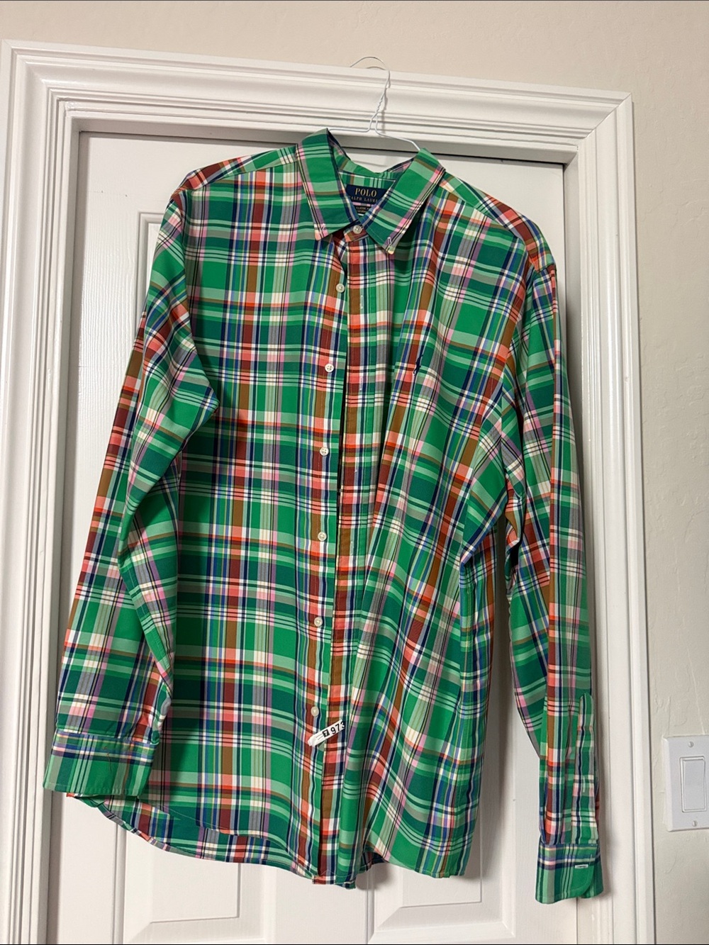 Polo by Ralph Lauren Green Plaid Button-Down Shirt with Blue and Orange Accents